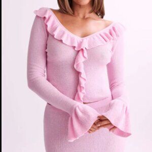 Aster Knit Top With Frill - Blush Pink